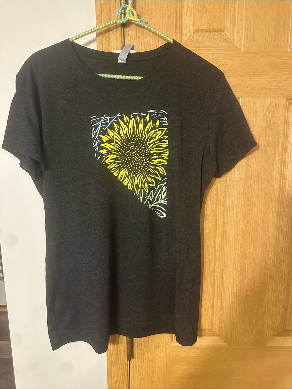 Black Short Sleeve Tee with Yellow Sunflower Graphic - Women